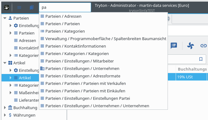 Schnellsuche/Navigation zur Eingabemaske