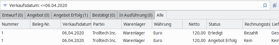 Suche nach einem Bereich, Verkaufsdatum liegt vor oder am 06.04.2020